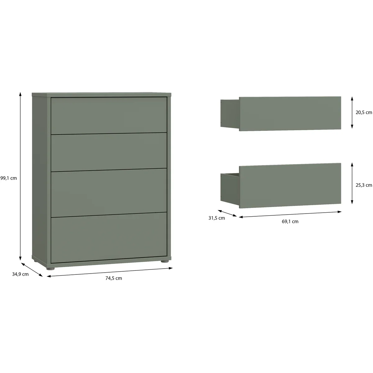 Alice Springs 4 Drawer Chest with Push-Open Drawers in Sage Green - Night Blue – image 10