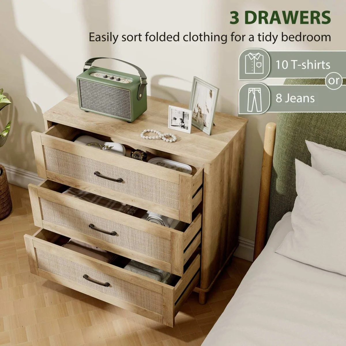 Zima Wood oak-effect 3-drawer storage chest 76 cm wide – image 6