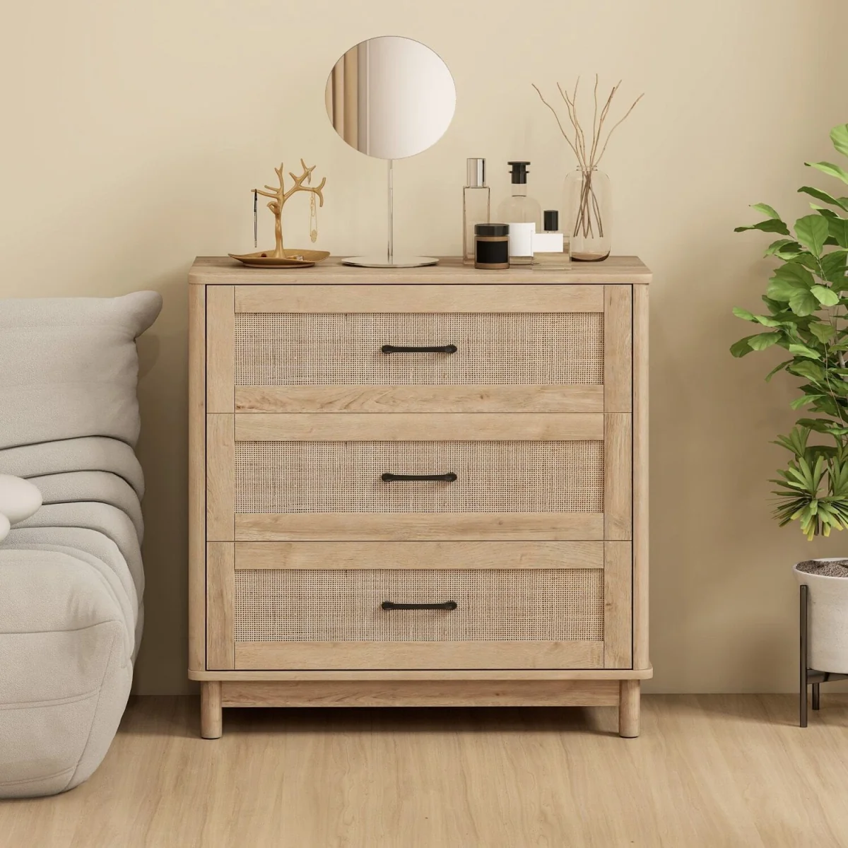 Zima Wood oak-effect 3-drawer storage chest 76 cm wide – image 9