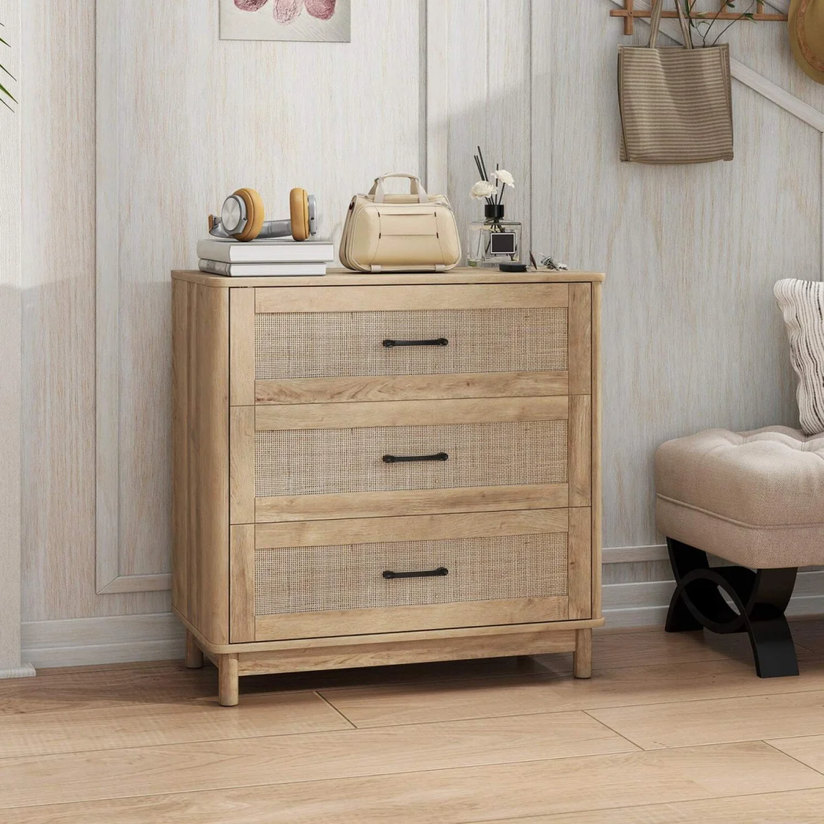 Zima Wood oak-effect 3-drawer storage chest 76 cm wide – image 10