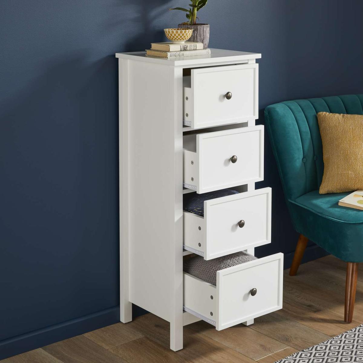 4 Drawer Tallboy Chest with Changeable Handles in White - White – image 6