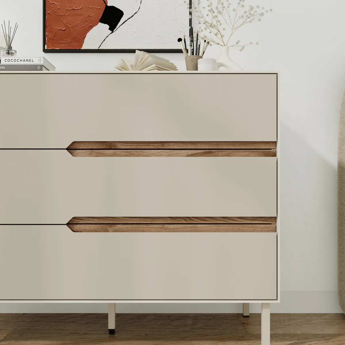 Decortie Arch Three Drawer Chest Of Drawers - Sandstone, Whiskey Oak – image 4