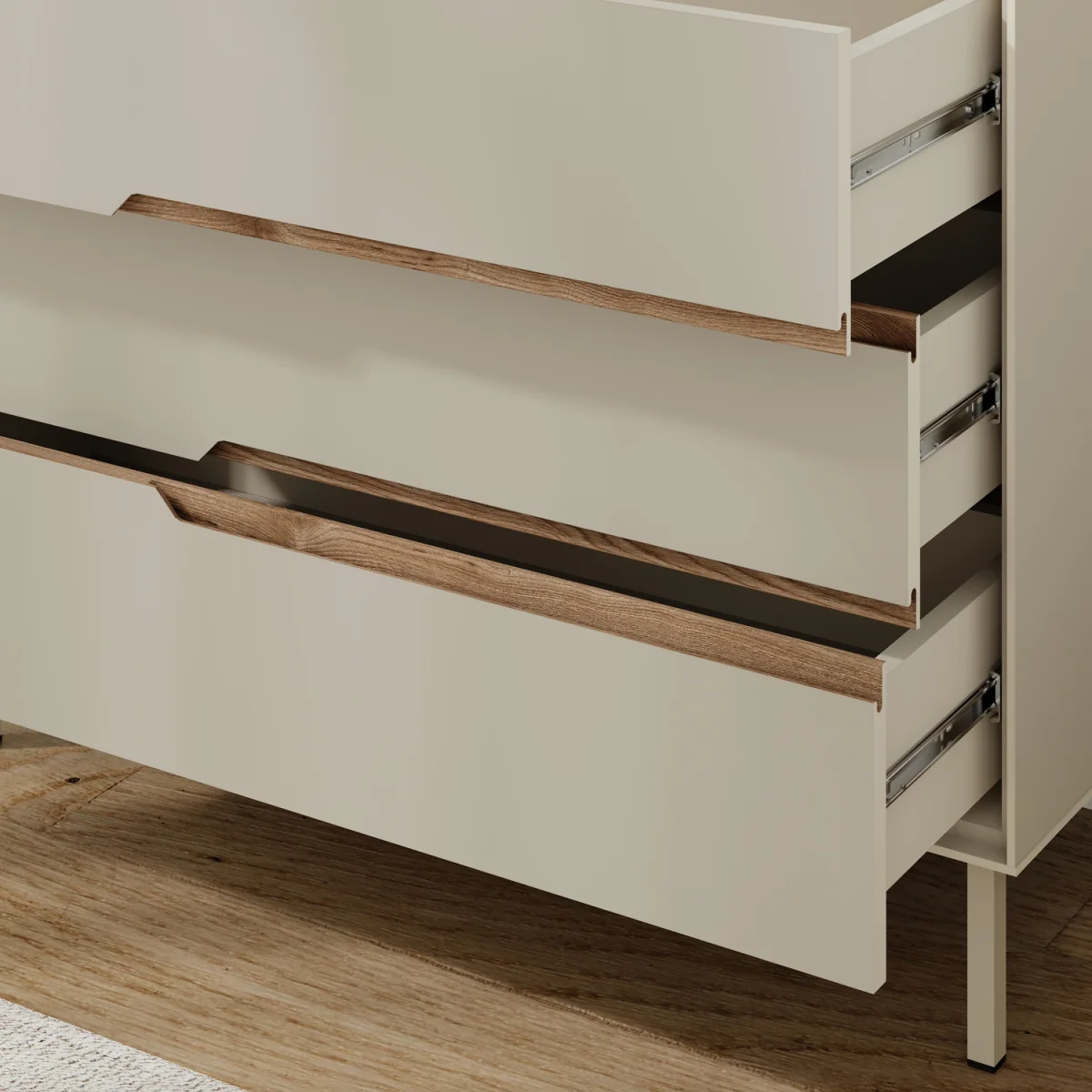 Decortie Arch Three Drawer Chest Of Drawers - Sandstone, Whiskey Oak – image 5
