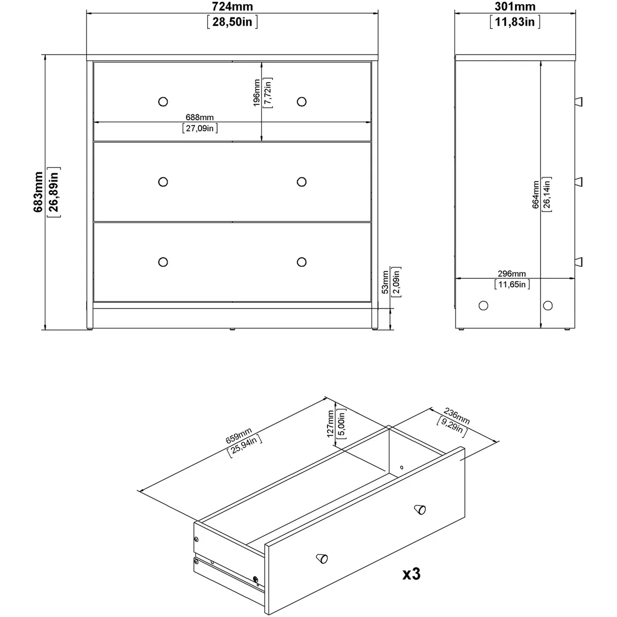 Furniture To Go May Chest of 3 Drawers - Black – image 10