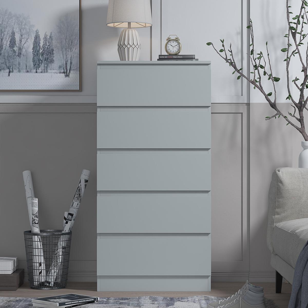 Stora 5 Drawer Matt Grey Tall Chest Of Drawers - Grey – image 2