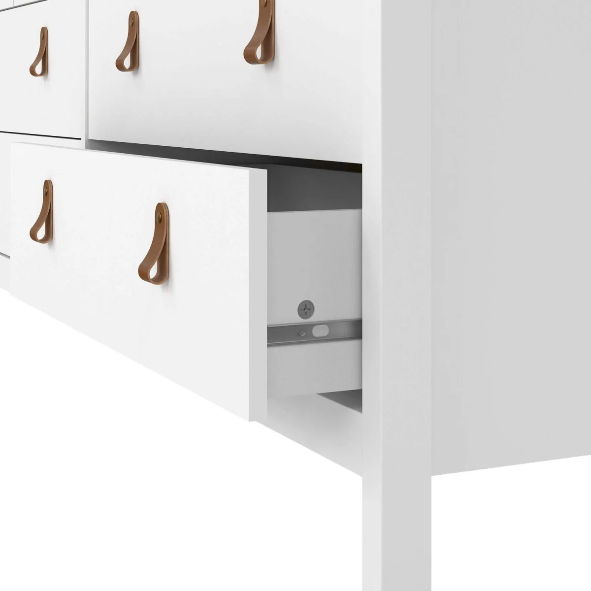 Wildberry 8-Drawer Matt White Wooden Dresser with Leather Tab Handles - White – image 7