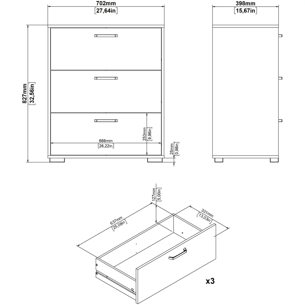 Sofia Chest 3 Drawers - White – image 14