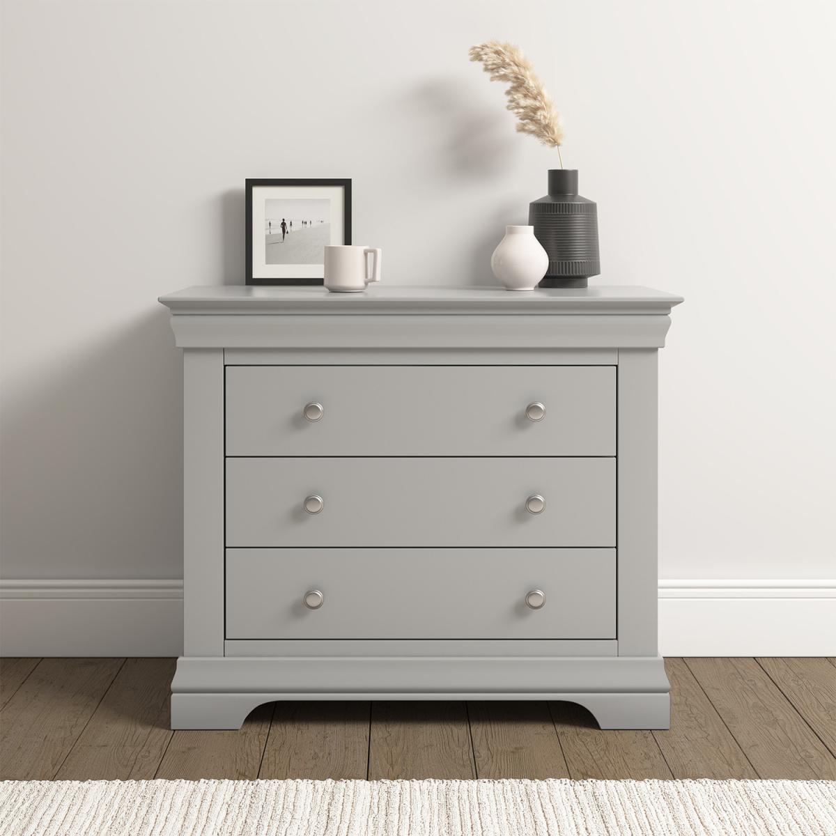 Bordeaux 3 Drawer Chest (Fully Assembled) - Pebble Grey