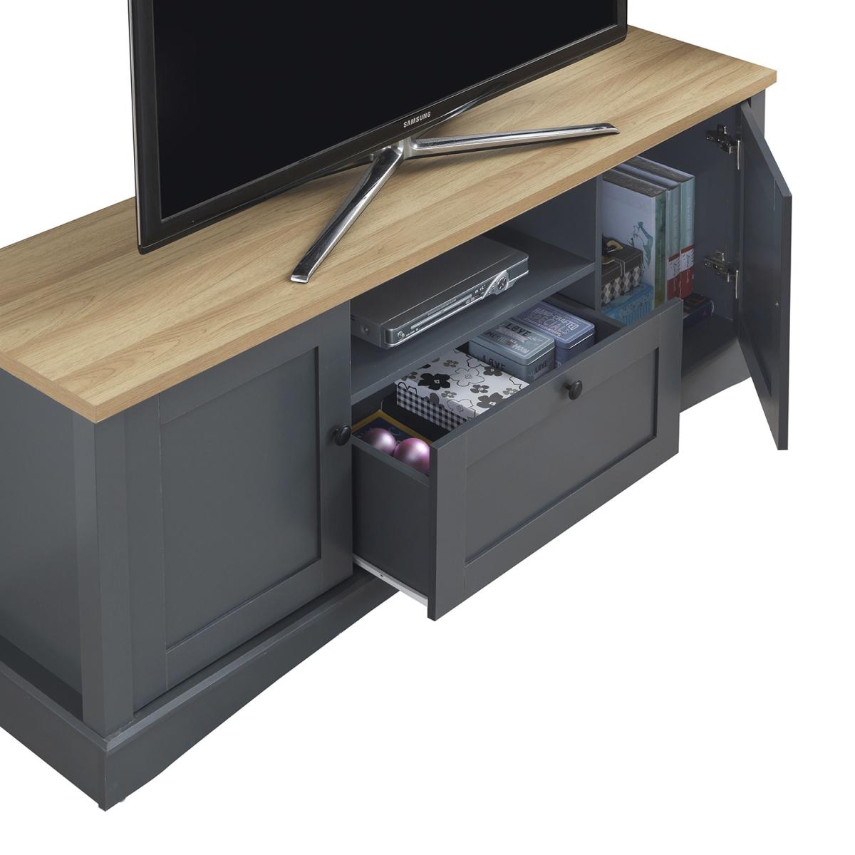 Carden TV Cabinet with Two Doors One Drawer - Dark Grey – image 3