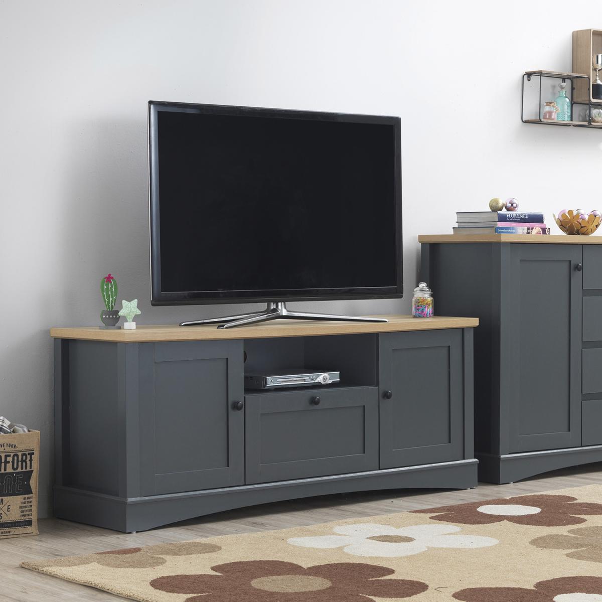 Carden TV Cabinet with Two Doors One Drawer - Dark Grey – image 6