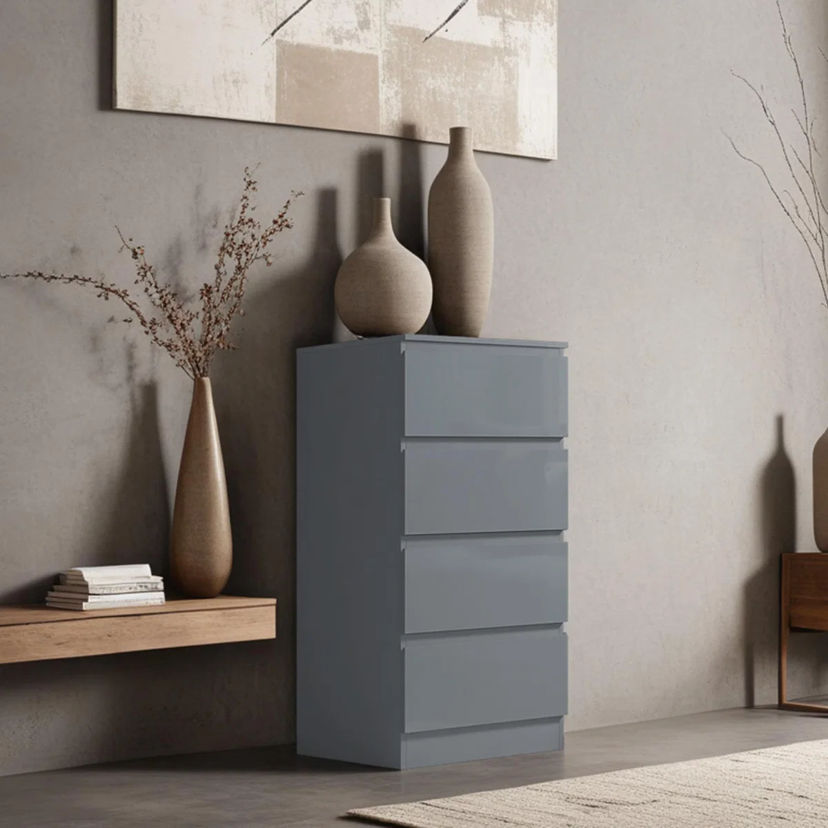 4 Drawer Chest Of Drawers High Gloss Bedroom Furniture - High Gloss Grey