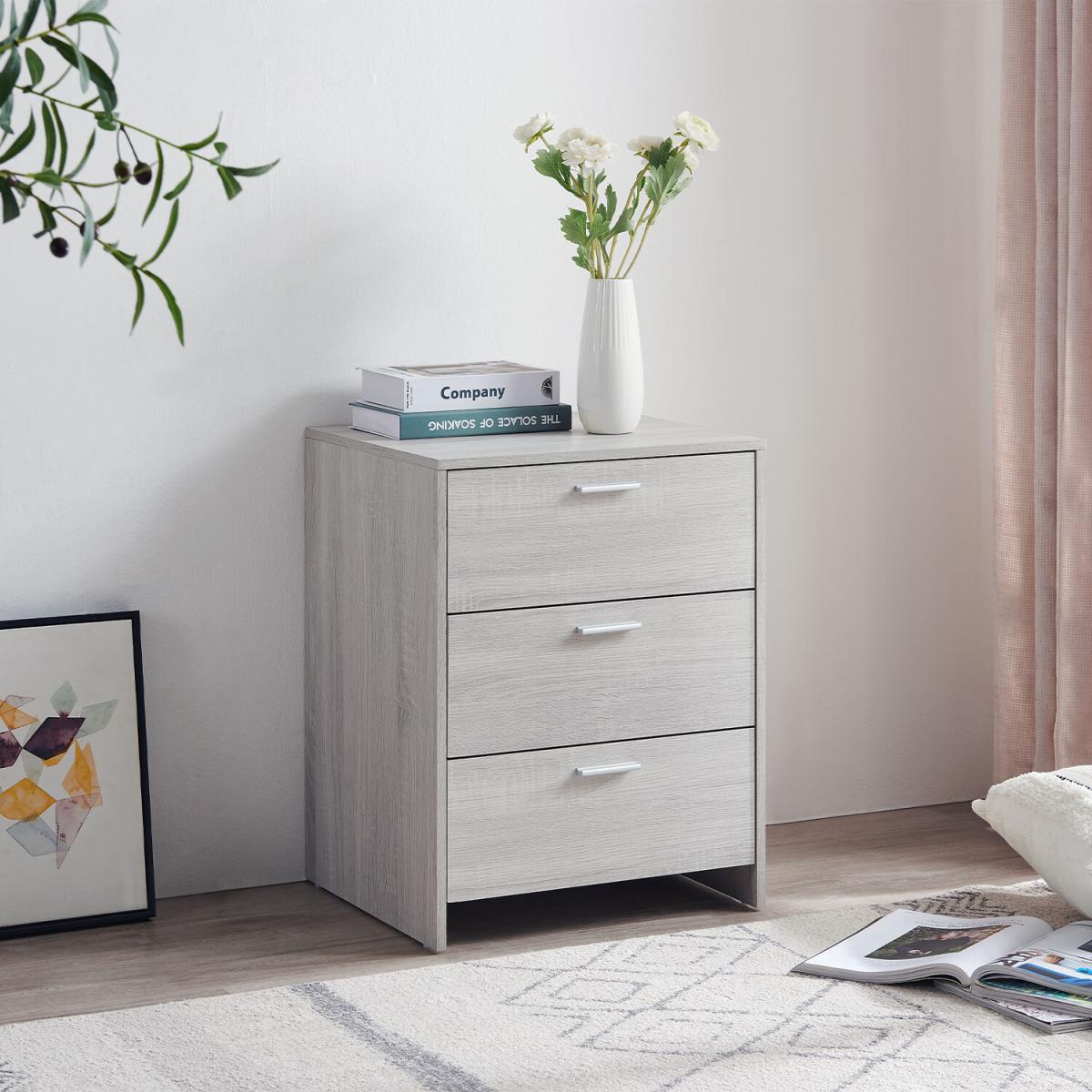 Hartley 3 Drawer Bedside Table - Light Grey – image 1