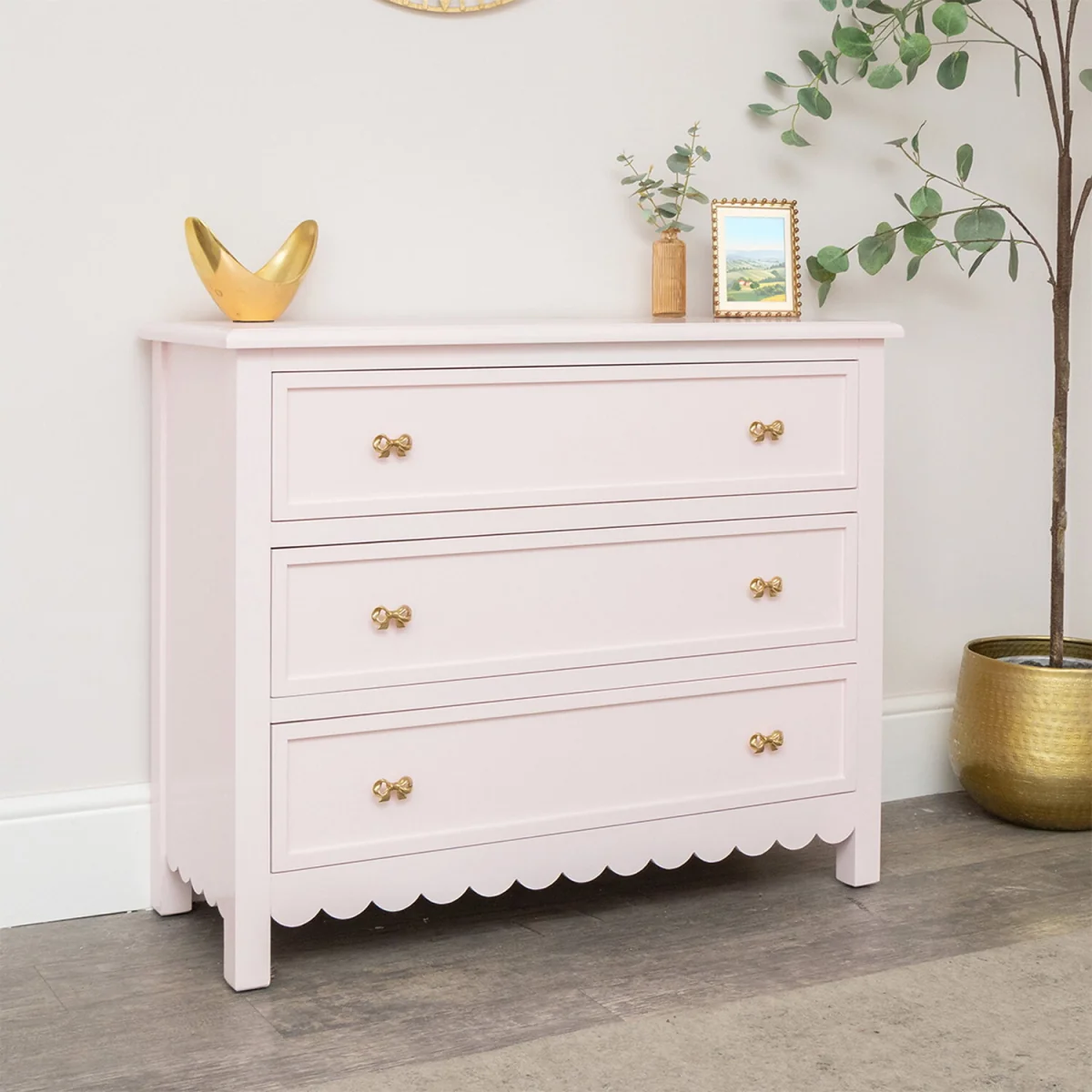 Large Scalloped 3 Drawer Chest Of Drawers - Staunton Pink Range – image 1