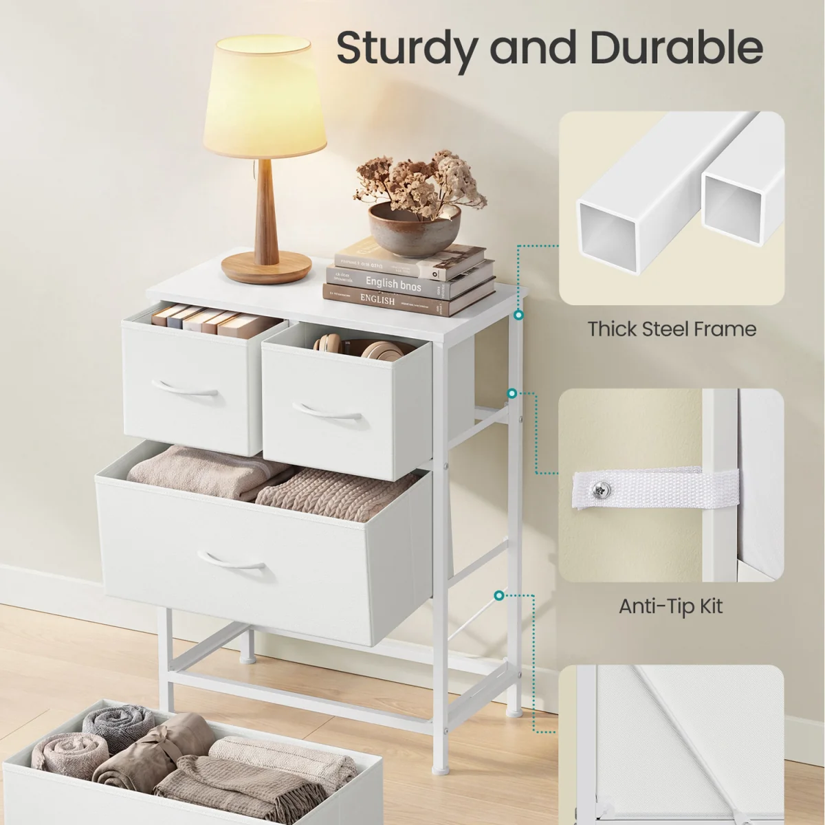 SONGMICS 4-Drawer Chest with Wooden Top, Steel Frame - White – image 6