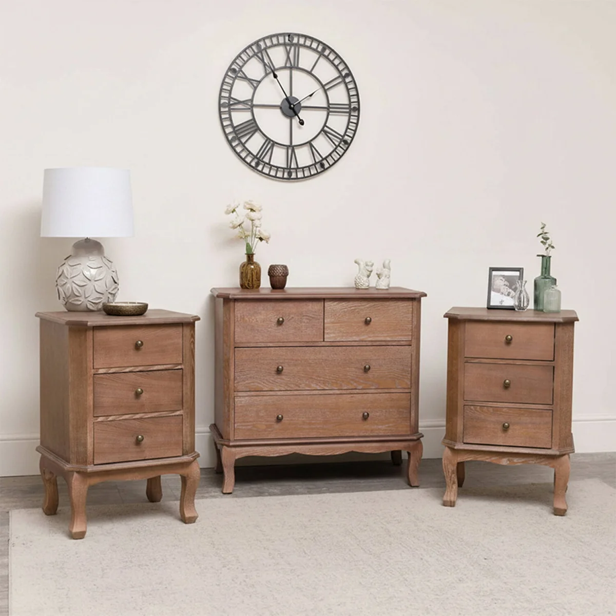 4 Drawer Dark Wood Chest Of Drawers And Pair Of 3 Drawer Bedside Tables - Ashwell Range – image 1