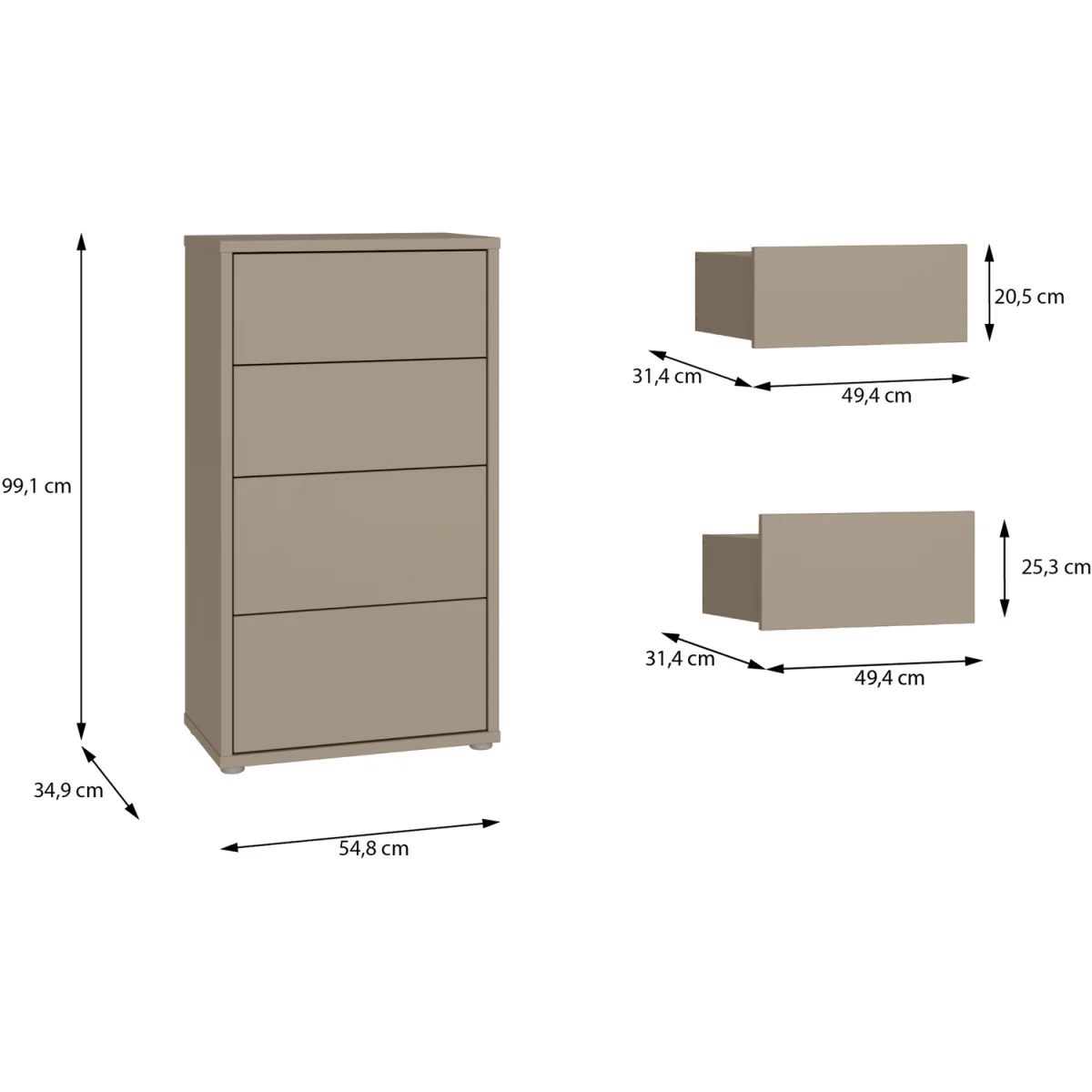 Alice Springs Tall 4 Drawer Chest with Push-Open Drawers in Light Grey - Light Grey – image 33