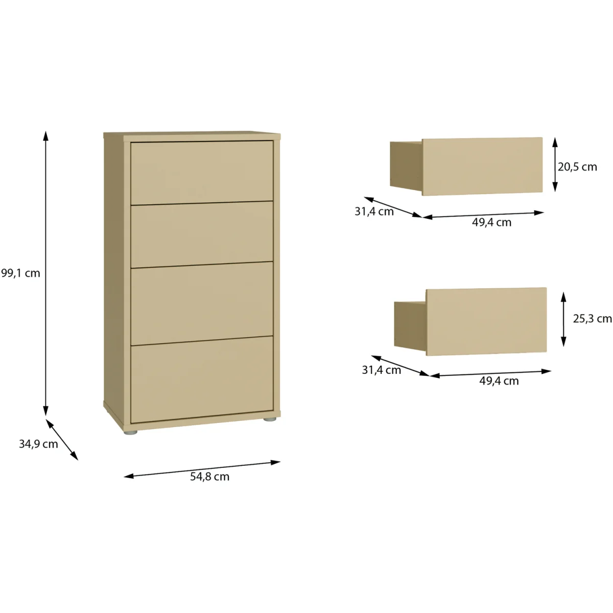 Alice Springs Tall 4 Drawer Chest with Push-Open Drawers in Light Grey - Light Grey – image 49