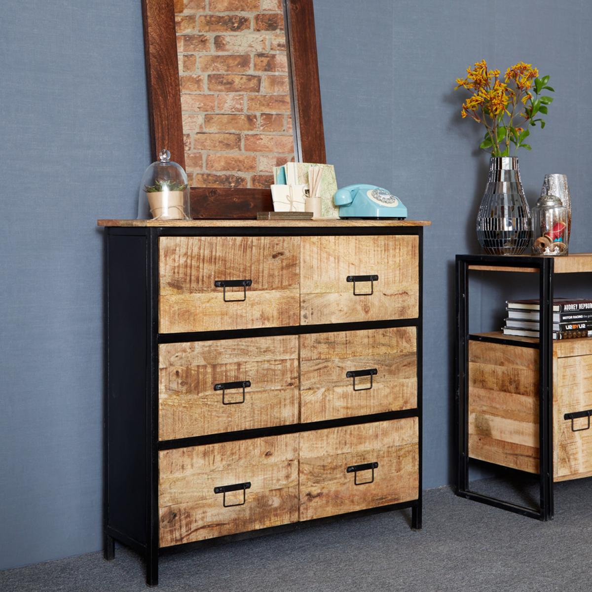 Upcycled Industrial Metal and wood 6 Drawer Chest - Light Wood Tone – image 4