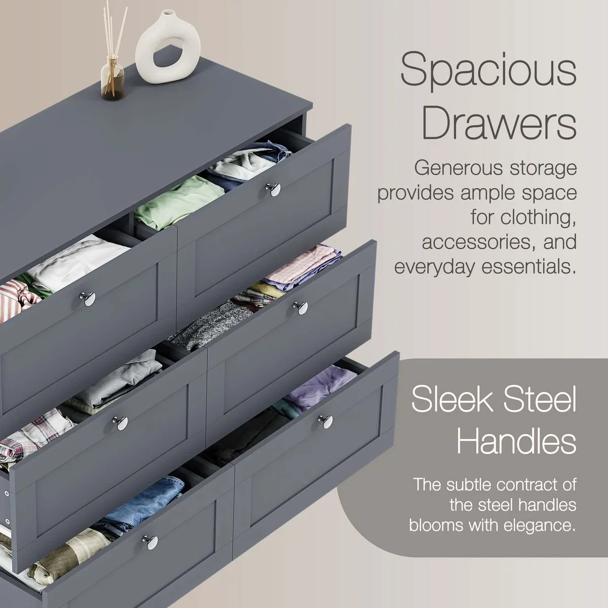 Vida Designs Altino 6 Drawer Chest, Grey - Grey – image 4