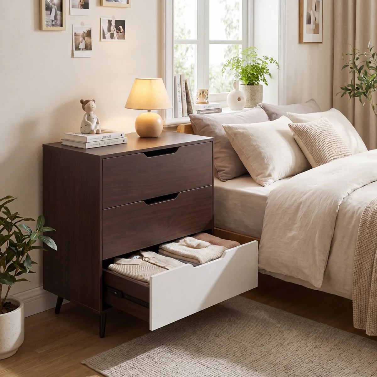 3 Drawer Modern Dresser with Metal Legs - Brown – image 5