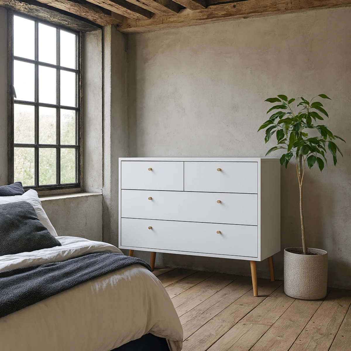 Quietbloom White 4-Drawer Chest with Oak Legs - White – image 2