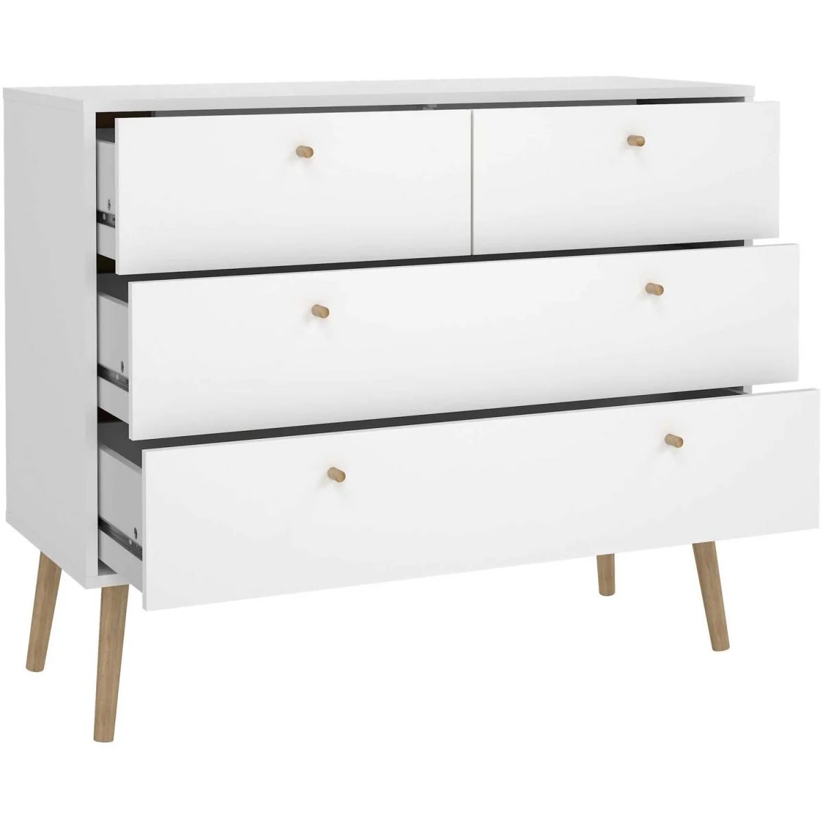 Quietbloom White 4-Drawer Chest with Oak Legs - White – image 6