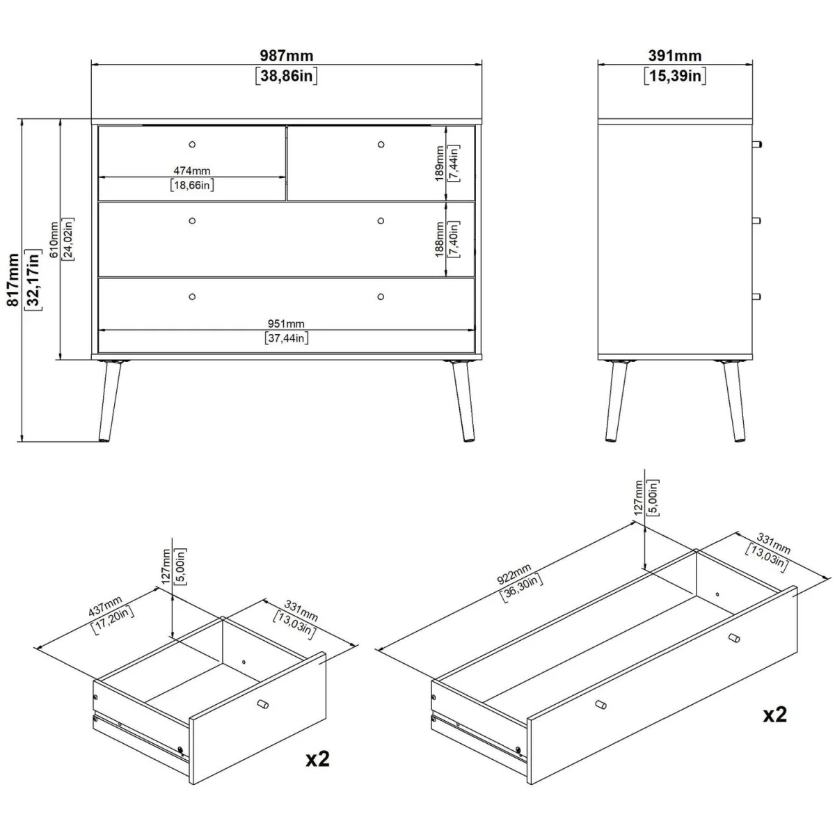 Quietbloom White 4-Drawer Chest with Oak Legs - White – image 9