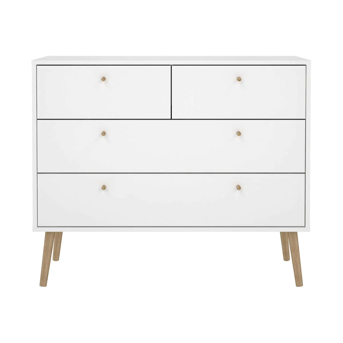 Quietbloom White 4-Drawer Chest with Oak Legs - White – image 1