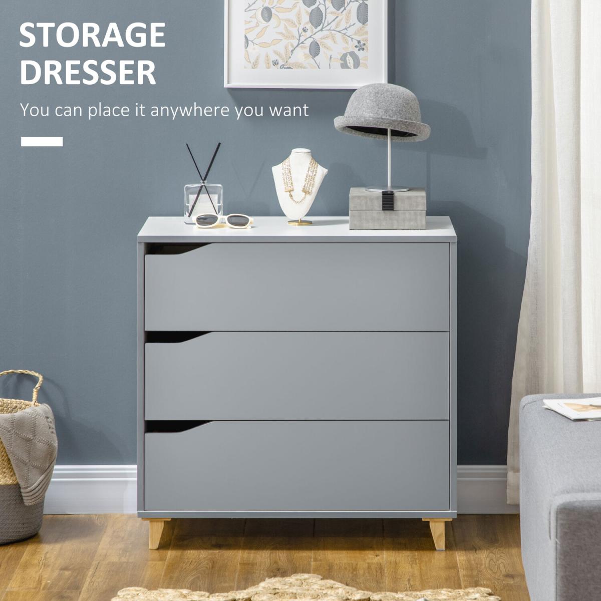 Chest of Drawers 3-Drawer Dresser Storage Organiser Bedroom - Grey – image 2