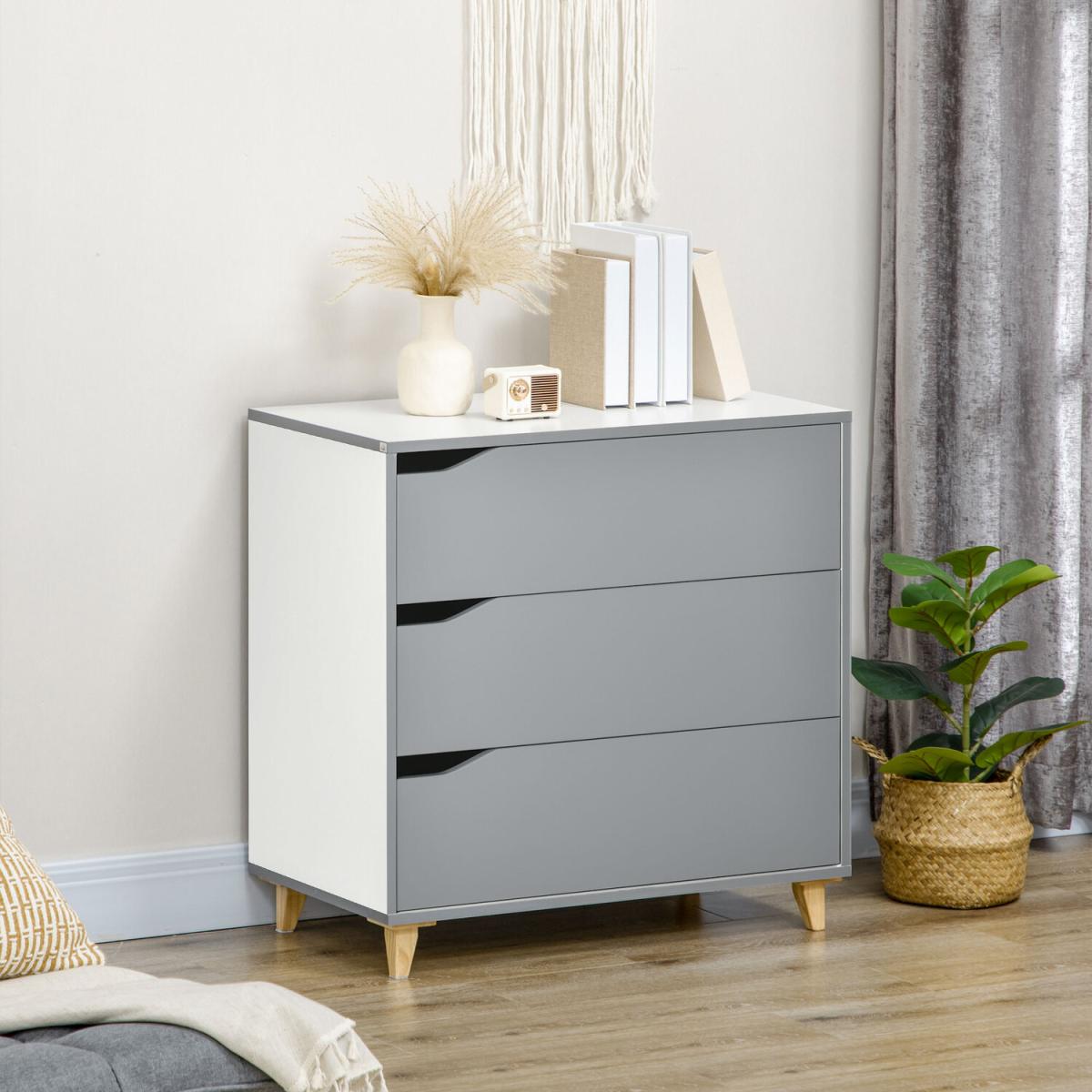 Chest of Drawers 3-Drawer Dresser Storage Organiser Bedroom - Grey – image 3