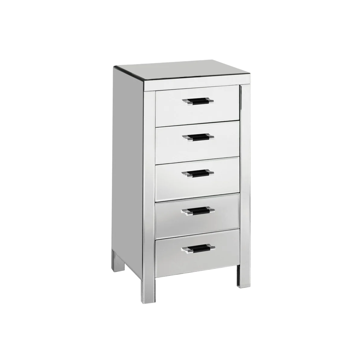 Vincenzo 5 Drawers Mirrored Drawer Chest - Silver