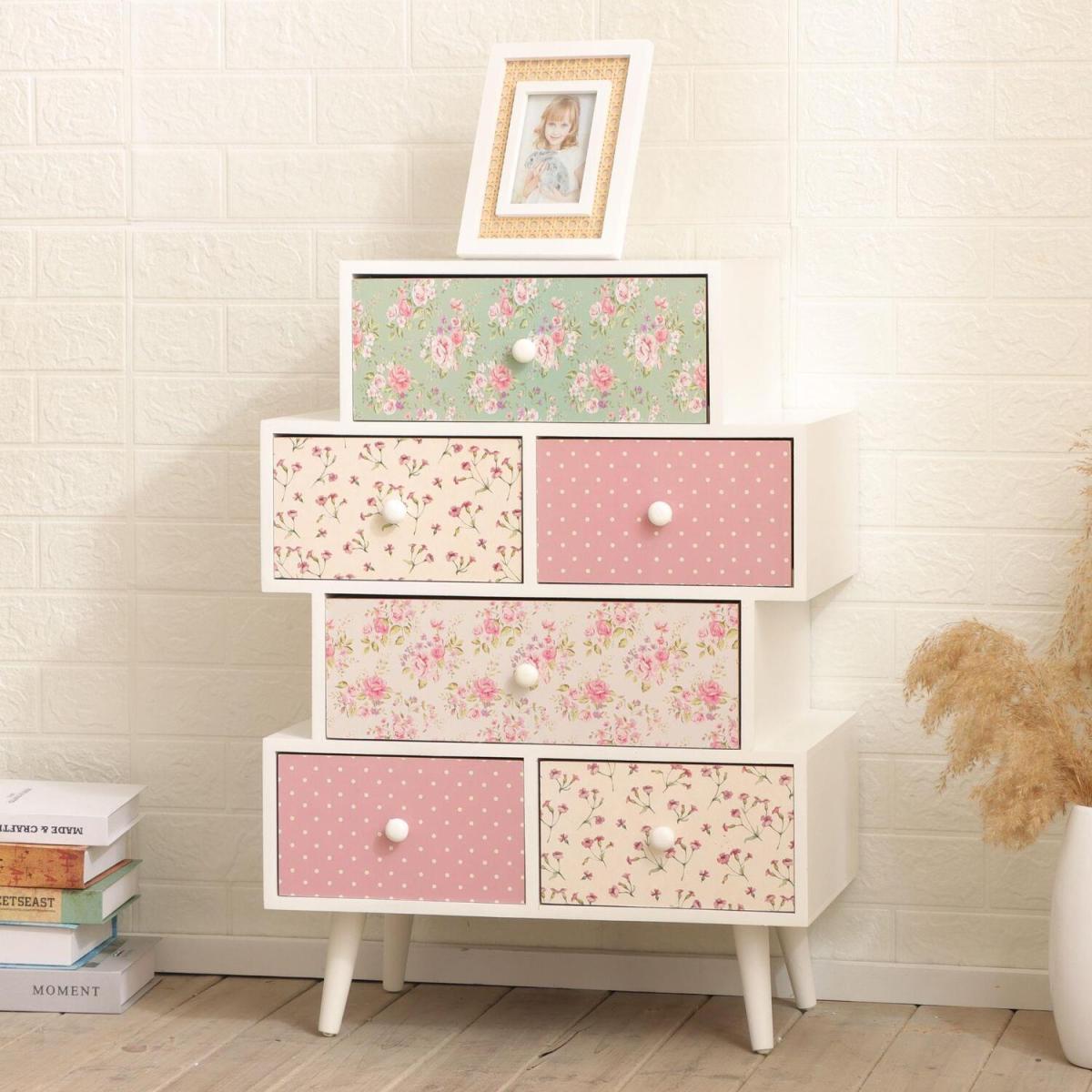 Eccleshall Floral Chest of 6 Drawers - White - White, Multicoloured – image 3