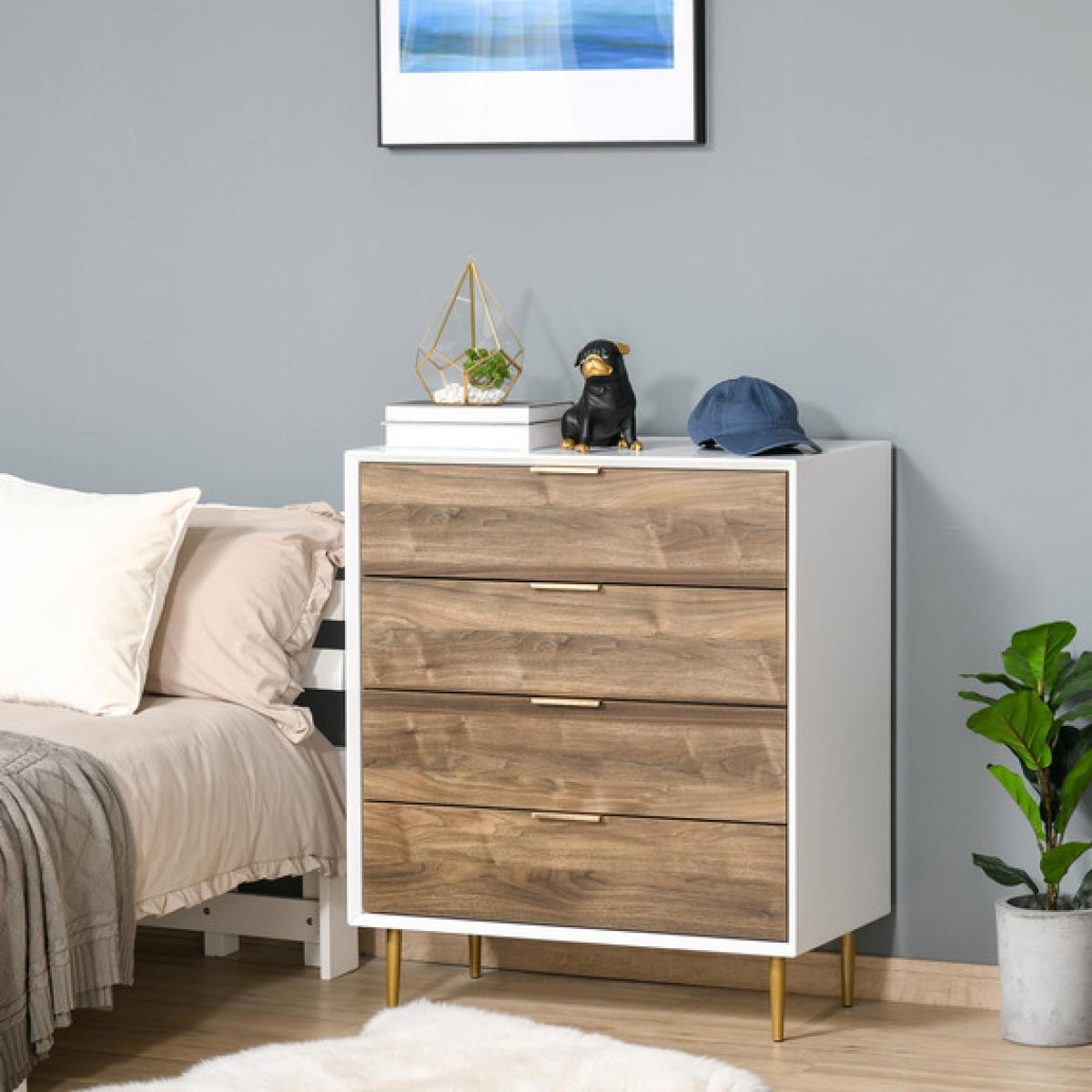 Chest of Drawers with Metal Handles and Runners - White, Walnut