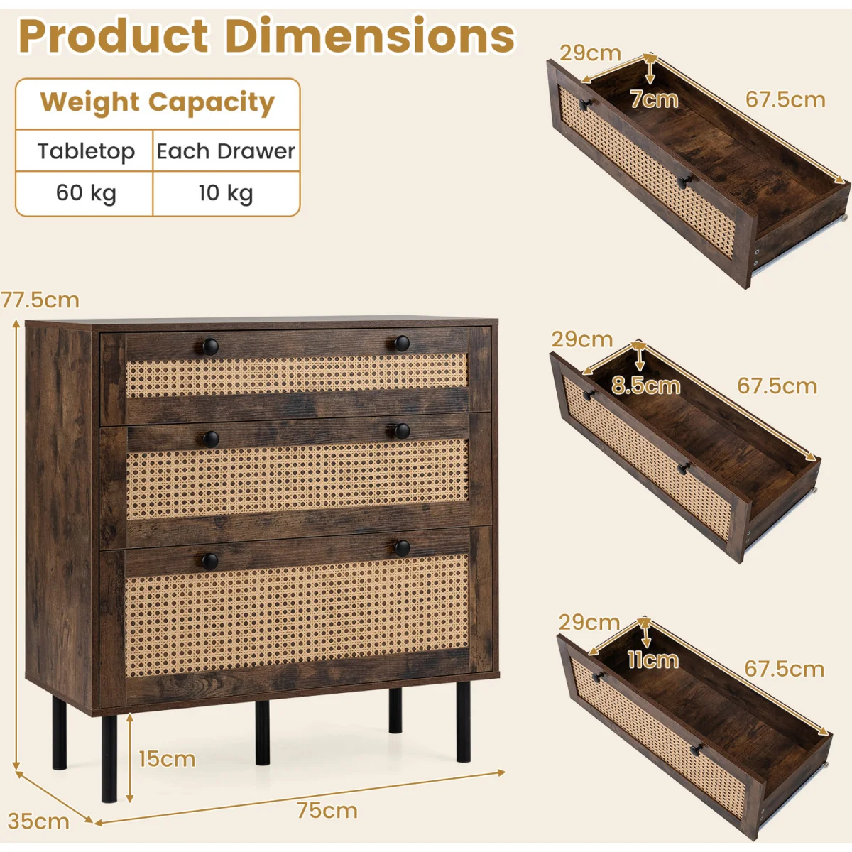 Boho Rattan Modern Chest of Drawers – image 3