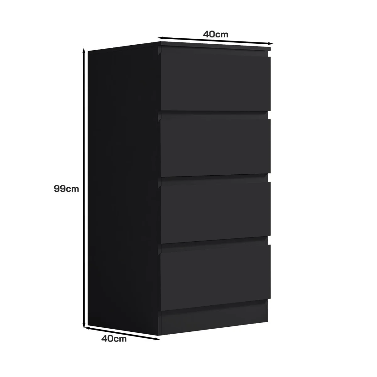 FWStyle Matt Black 4 Drawer Chest of Drawers No Handle Central Runners - Black – image 8