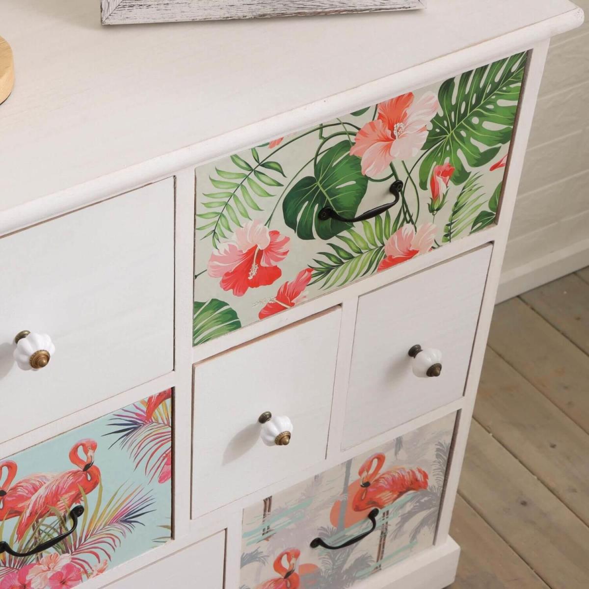 Adlington Floral Flamingo 7 Drawer Chest - White - White, Multicoloured – image 2