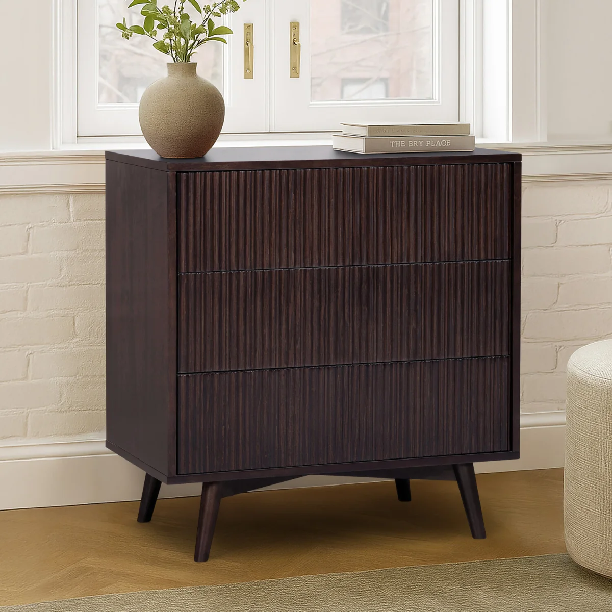 Tremolo 3-Drawer Chest of Drawers with Fluted Fronts, Black - Black – image 3