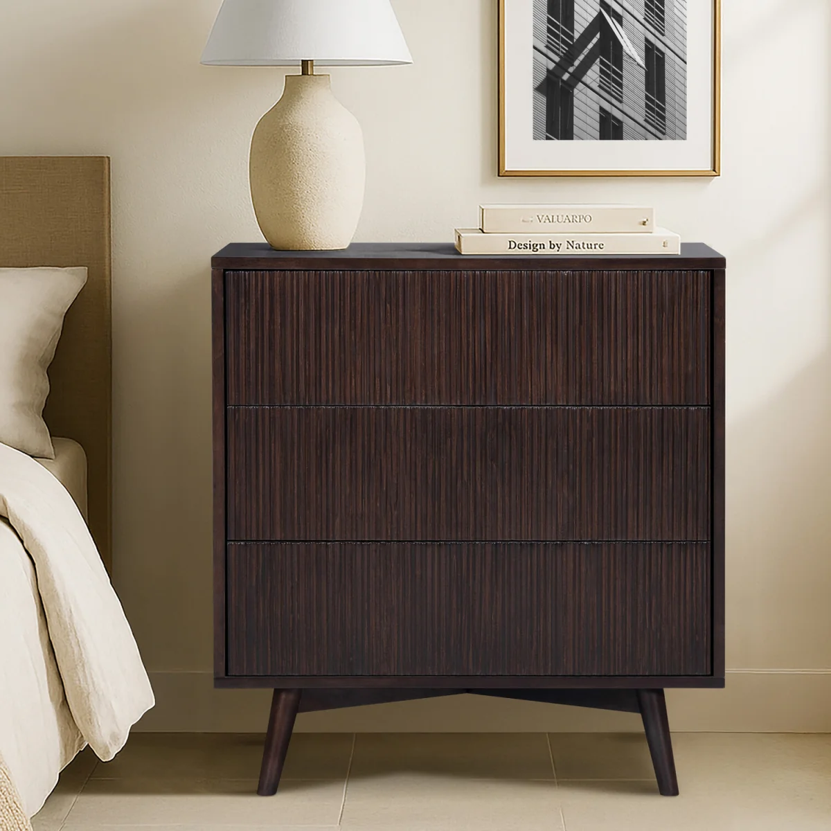 Tremolo 3-Drawer Chest of Drawers with Fluted Fronts, Black - Black – image 5
