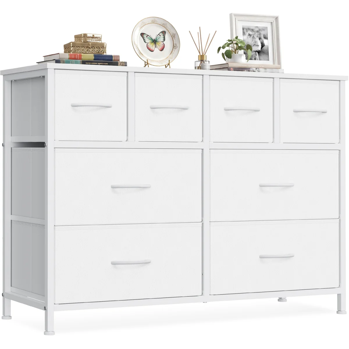 SONGMICS Chest of Drawers, 8 Fabric Drawers Storage Organiser, Steel Frame - White – image 2