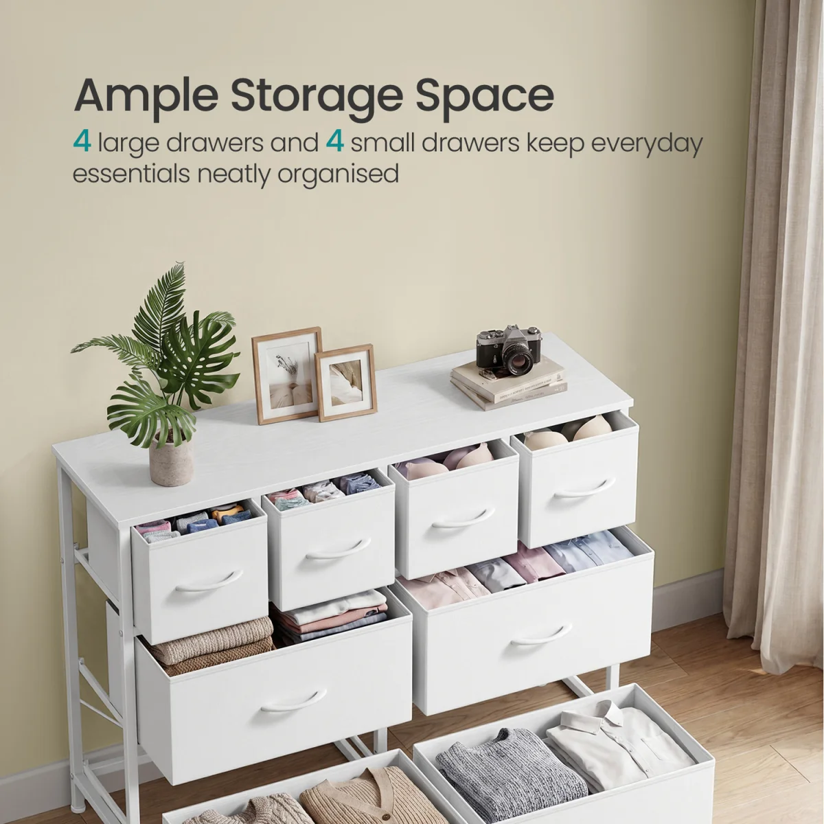 SONGMICS Chest of Drawers, 8 Fabric Drawers Storage Organiser, Steel Frame - White – image 4