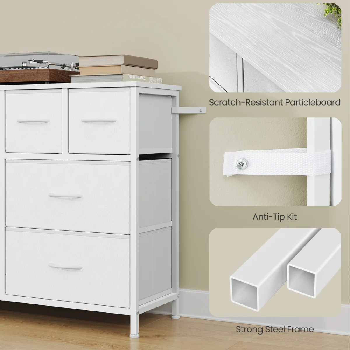 SONGMICS Chest of Drawers, 8 Fabric Drawers Storage Organiser, Steel Frame - White – image 6