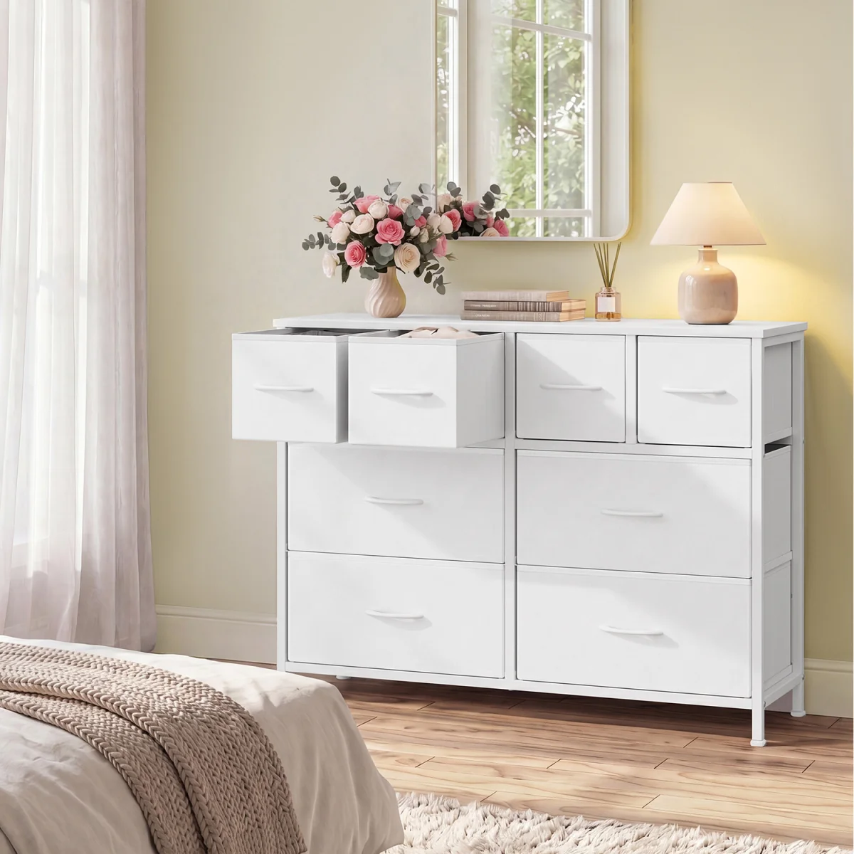 SONGMICS Chest of Drawers, 8 Fabric Drawers Storage Organiser, Steel Frame - White – image 1