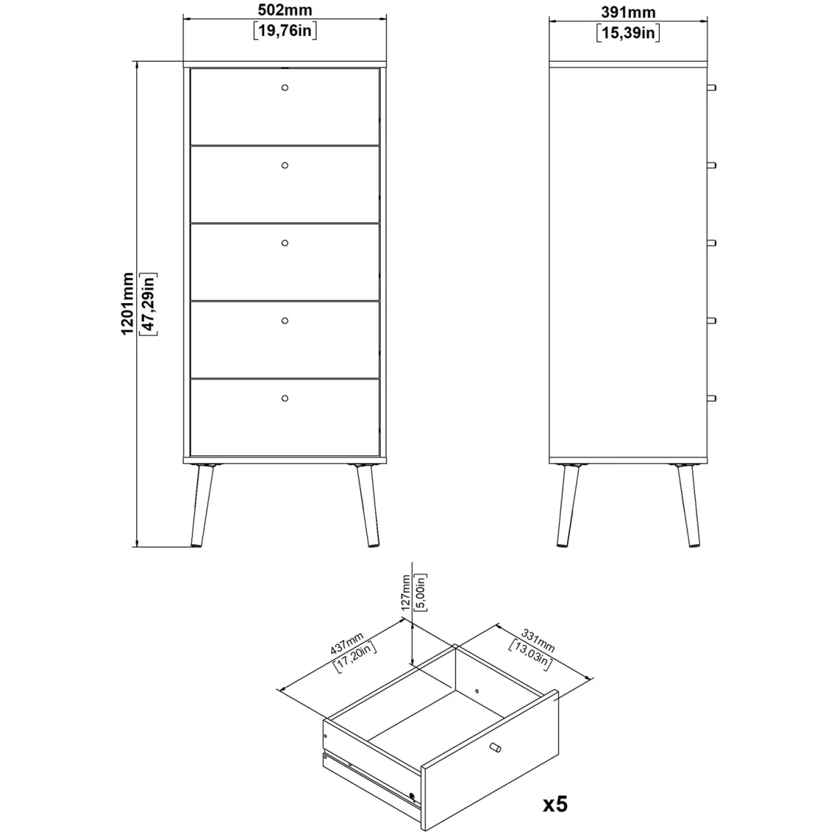 Cumbria Chest 5 Drawers - White – image 9