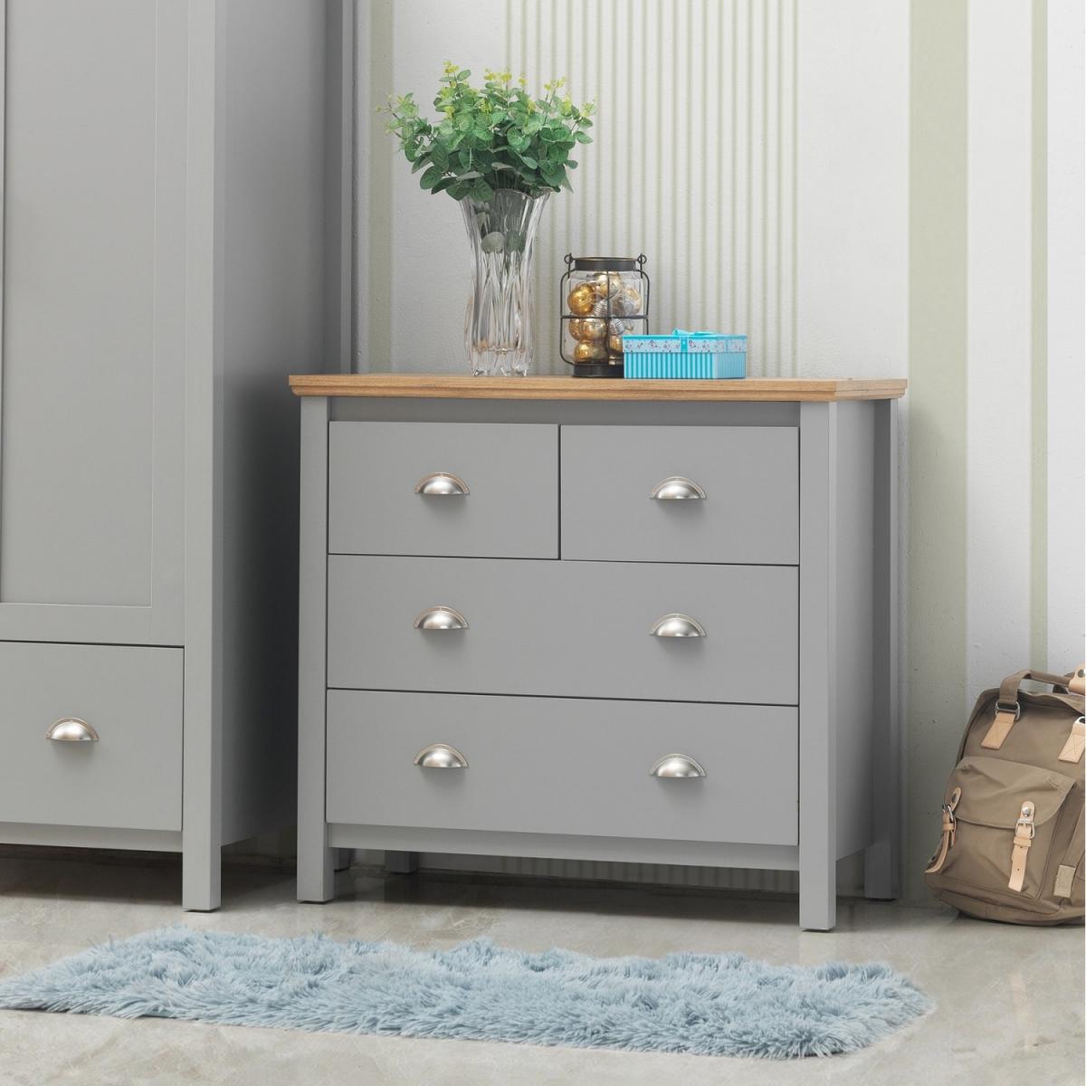 Eaton Grey 2 Piece Bedroom Furniture Set Wardrobe 4 Drawer Chest - Light Grey – image 2