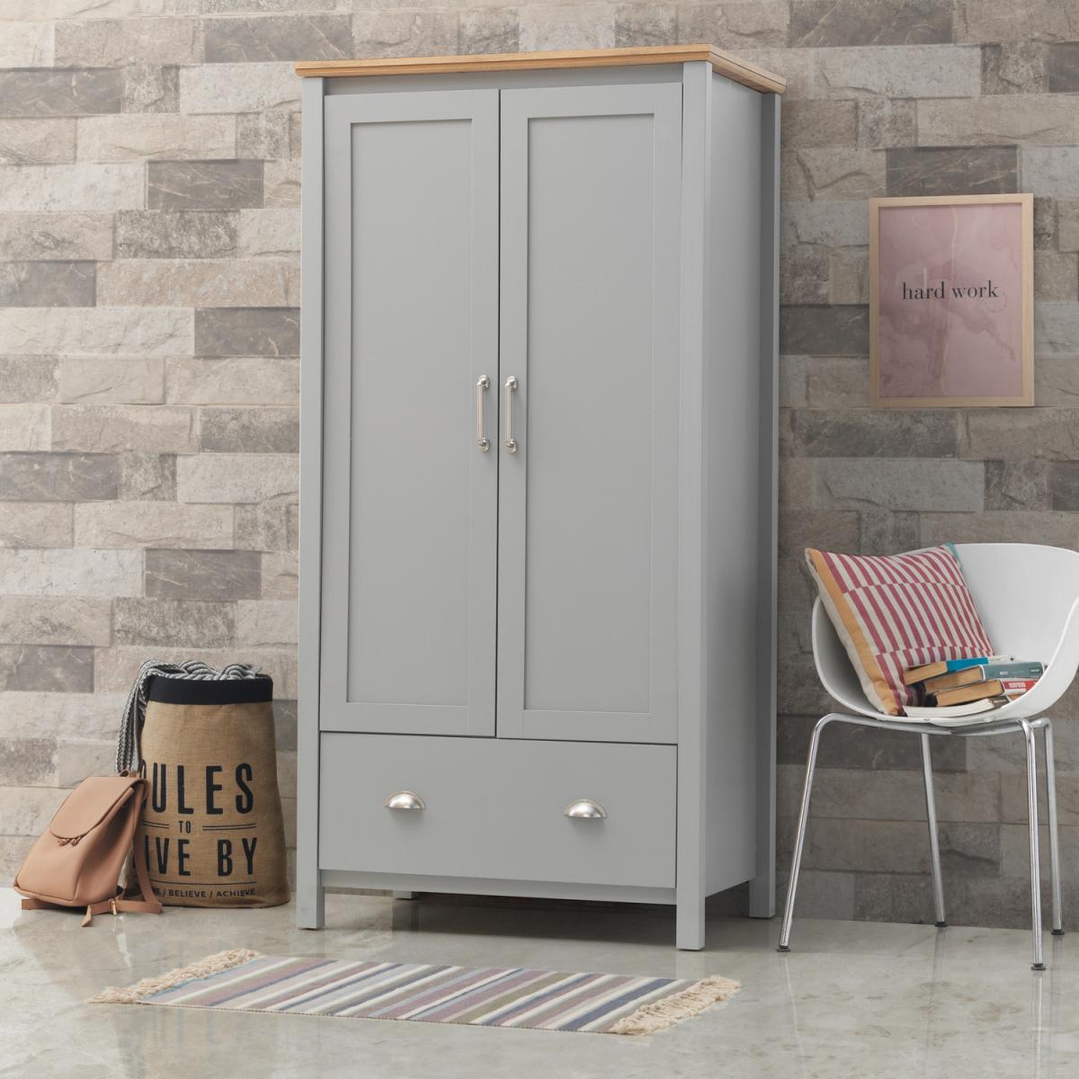 Eaton Grey 2 Piece Bedroom Furniture Set Wardrobe 4 Drawer Chest - Light Grey – image 4