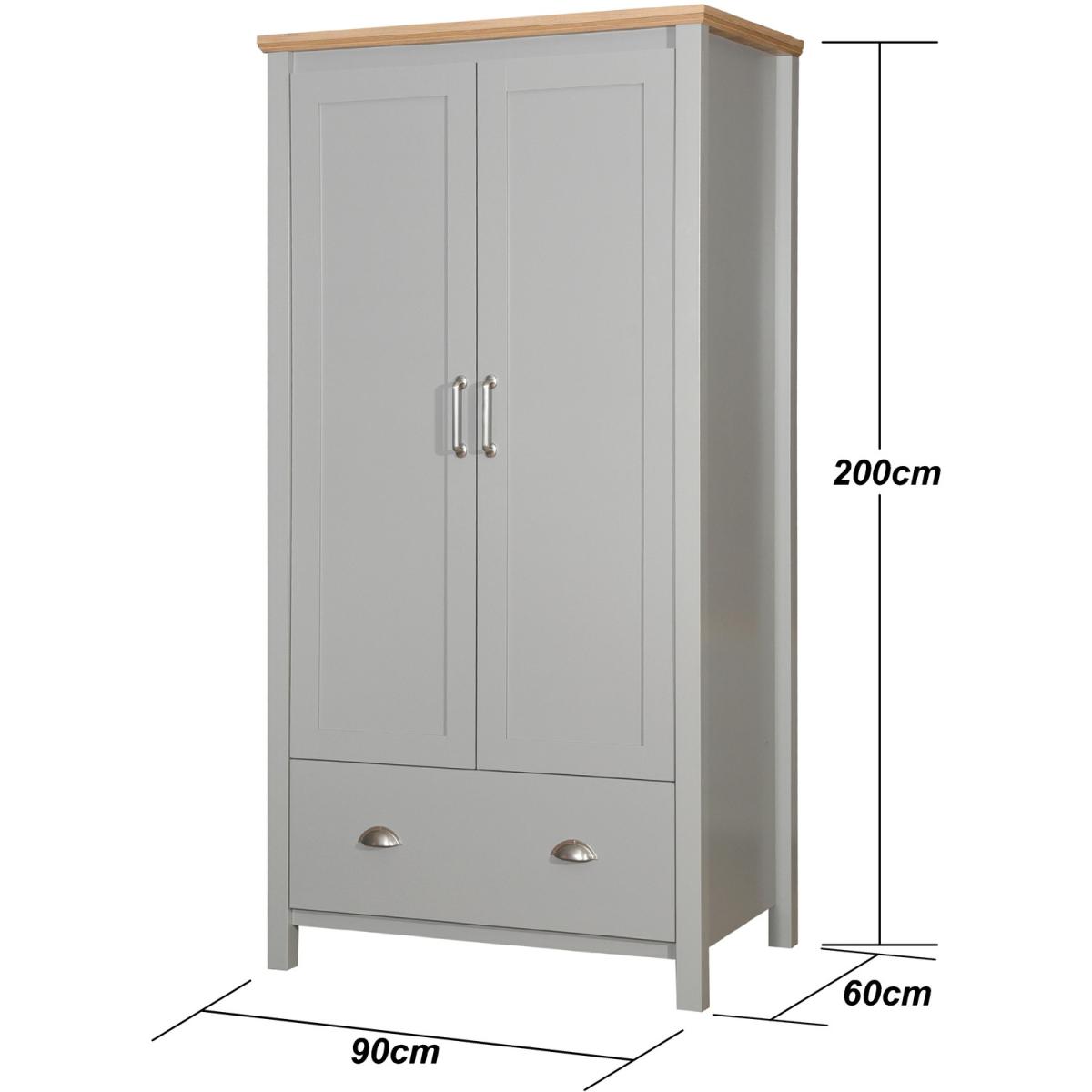 Eaton Grey 2 Piece Bedroom Furniture Set Wardrobe 4 Drawer Chest - Light Grey – image 5