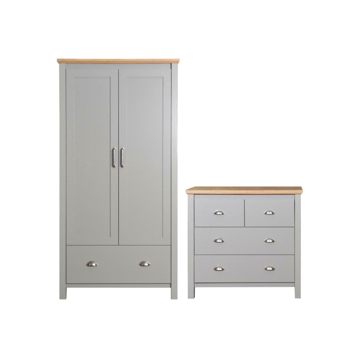 Eaton Grey 2 Piece Bedroom Furniture Set Wardrobe 4 Drawer Chest - Light Grey – image 1