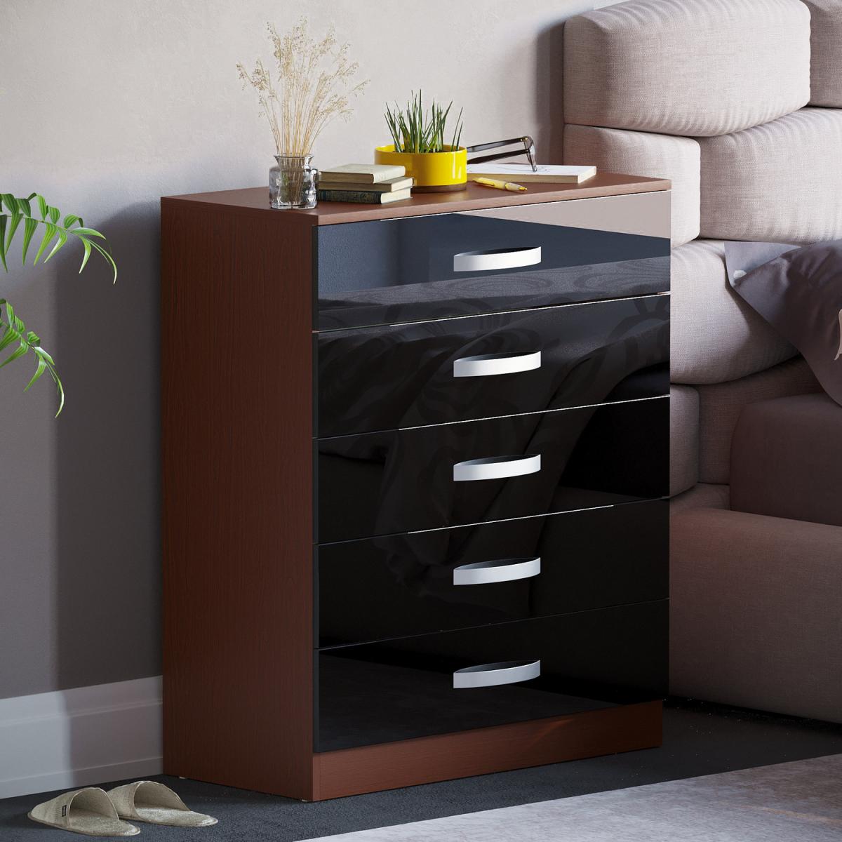 Hulio 5 Drawer Chest of Drawers - Walnut and Black – image 2