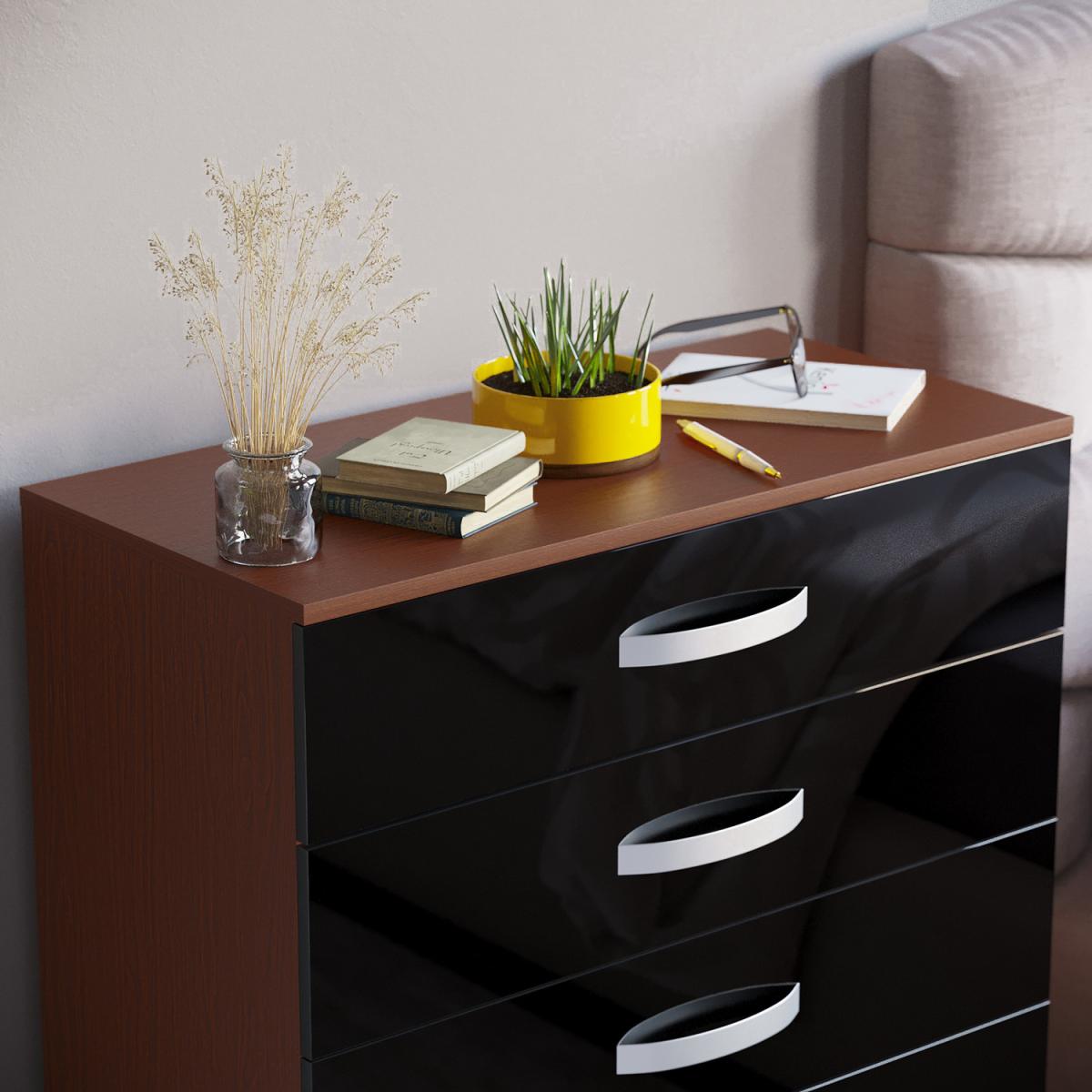 Hulio 5 Drawer Chest of Drawers - Walnut and Black – image 3
