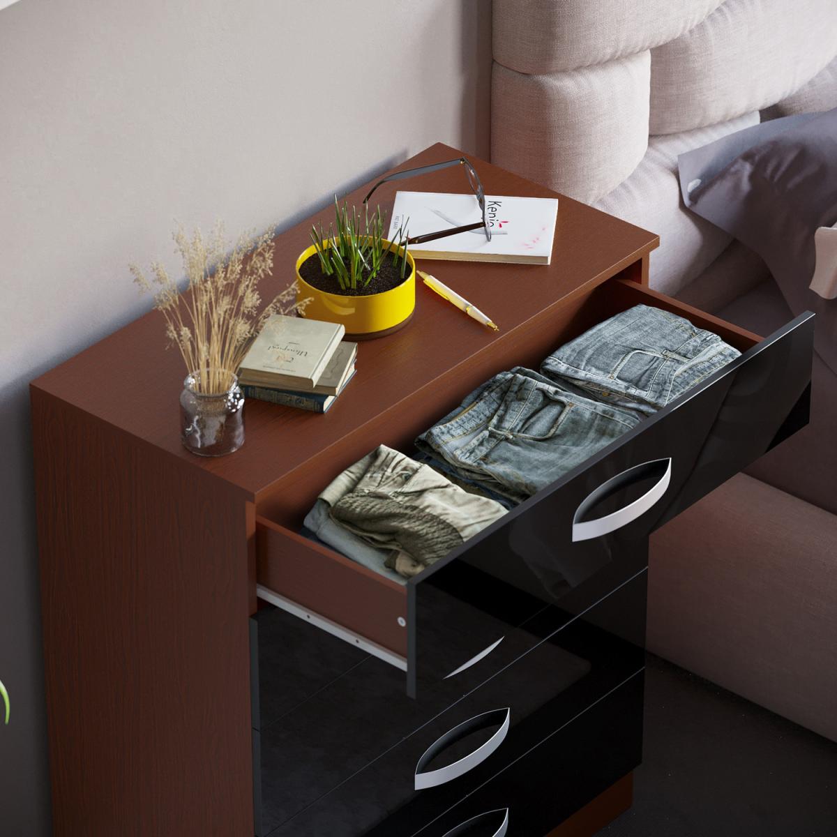 Hulio 5 Drawer Chest of Drawers - Walnut and Black – image 4
